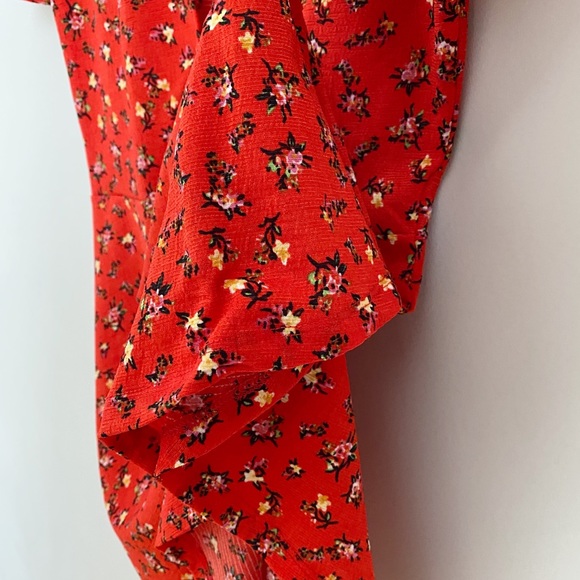 Zara Red Floral Short Sleeve Button Mini Dress - Picture 9 of 9